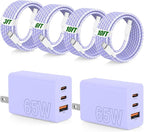 65W Super Fast Charger Type C for Samsung,3 Port 100W Quick Charging 3.0 USB C Block & 3/6/10/10FT Braided Type C Cord for Samsung Galaxy S26 Ultra/S26/S25 Ultra/iPhone 17 Pro/MacBook Pro/Air-Purple