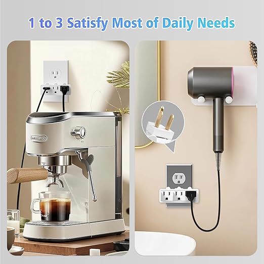 3 Plug Wall Adapter, 2-Pack 3 Outlet Adapter Grounded 180 Degree Swivel Wall Plug Outlet, UL Listed Rotating Outlet Extender, Electrical Plugs 3 Prong for Home Office School Dorm