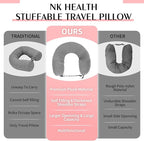 Stuffable Travel Pillow, Stuffable Neck Pillow for Travel, Neck Pillow Stuffed with Clothes Storage - No Extra Baggage Fees, Fits 5+ Days of Travel Essentials, No Filler (Grey-Checkerboard)