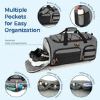 Searock 45L Gym Bag for Men, 3-In-1 Duffle Bag Backpack for Travel, Sports Duffel Bags for Gym Workout, Weekender Overnight Bag with Shoe Compartment, Wet Pocket, Dark Gray