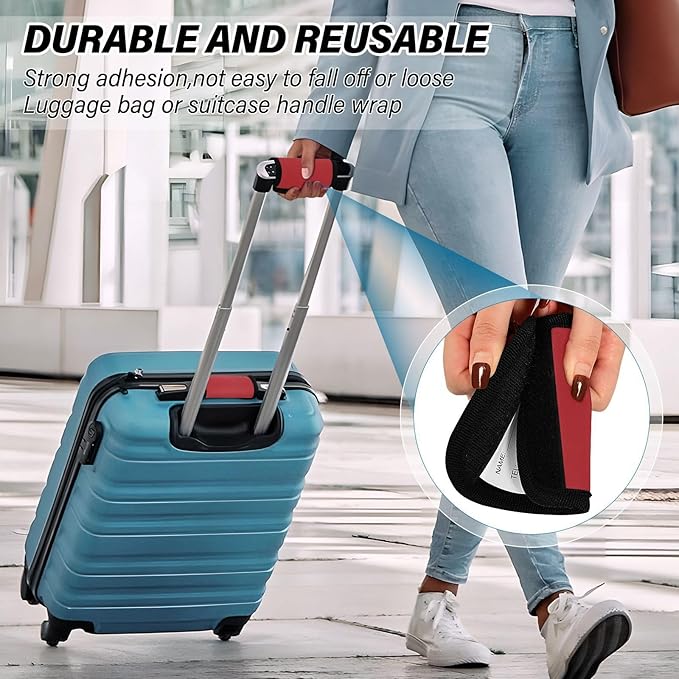 DOMIKING Red Luggage Handle Wrap Soft Luggage Identifiers for Suitcase Markers Grip for Travel Bag Luggage Suitcase Covers Wraps Travel Accessories, 2 Pack