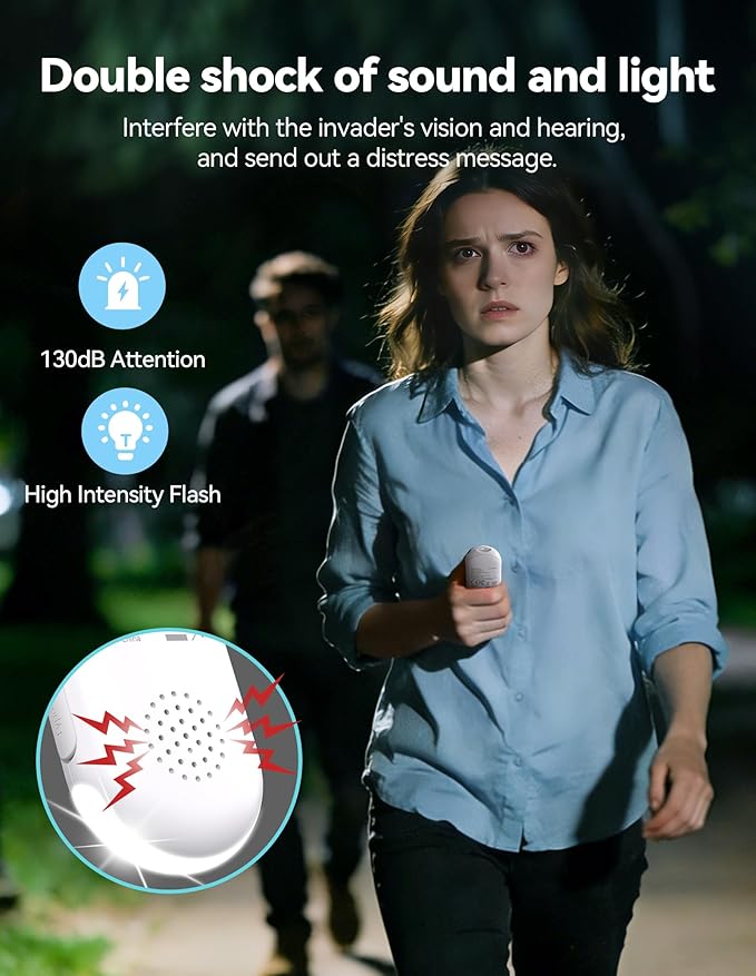 TECKNET Personal Safety Alarm, Rechargeable Personal Alarms for Women, 130dB Extra Loud Siren & Strobe Light Travel Safe Self Defense Alarm, Gift for Women, College Girls, Teenagers, Seniors(White)