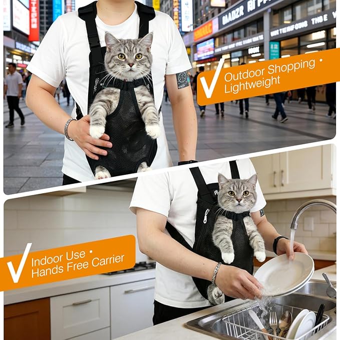 Pawaboo Pet Carrier Backpack, Adjustable Pet Front Cat Dog Carrier Backpack Travel Bag, Legs Out, Easy-Fit for Traveling Hiking Camping for Small Medium Dogs Cats Puppies 8-12lbs, Large, Black