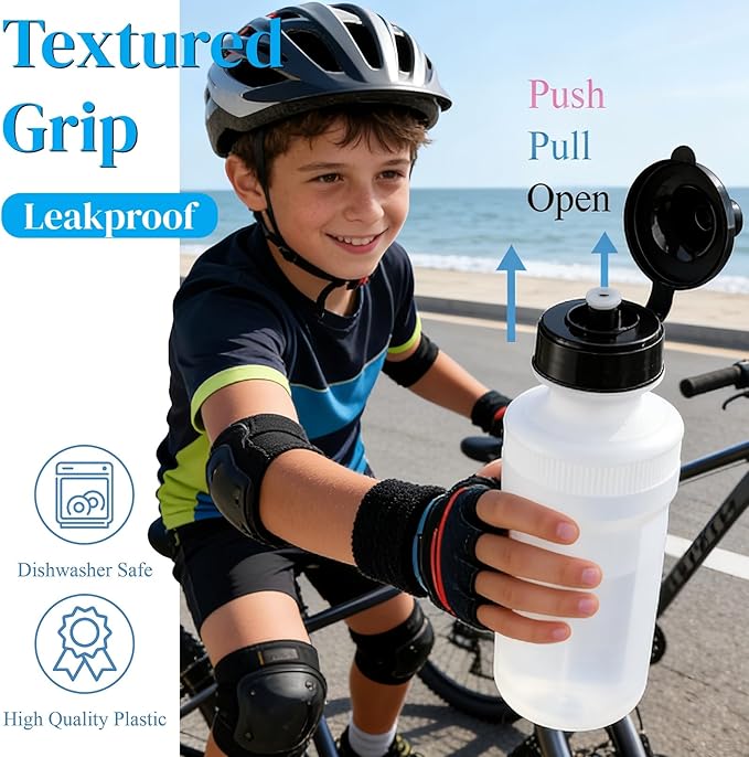 SOUJOY 10 Pack Sports Water Bottle, 21oz Plastic Squeeze Bottle with Easy Open Push/Pull Cap, BPA Free Reusable Team Water Bottle for Fitness, Gifts