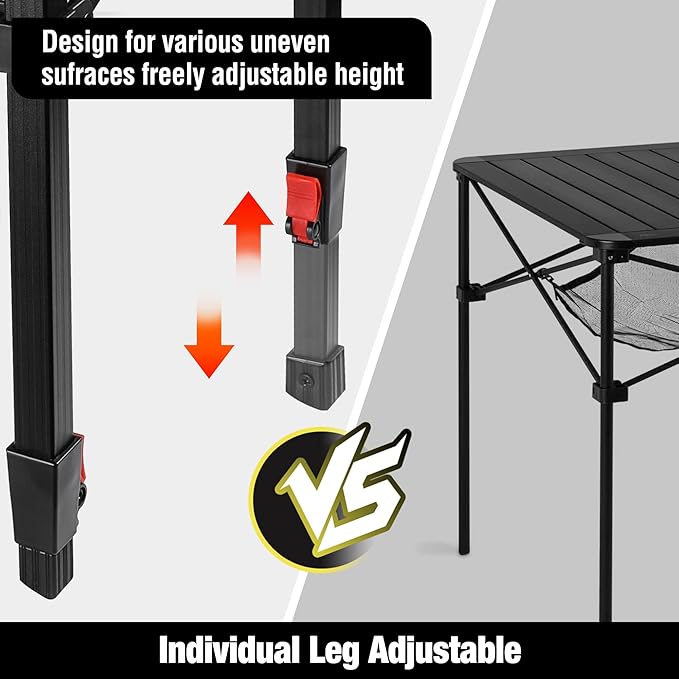 VILLEY Folding Camping Square Table with Carry Bag, Lightweight Aluminum Adjustable Square Table for Outdoor, Camping, Picnic, Backyards, BBQ, Large
