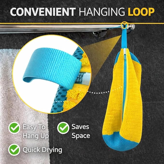 Shoe Washing Machine Bag for Sneakers, 360° Deep Clean Chenille Microfiber Laundry Bag with Hidden Zipper, Reusable Shoe Wash Protector for Running & Tennis Shoes (Yellow)