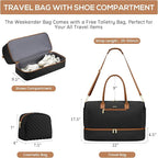 Travel Weekender Duffle Bags for Women - Large Carry On Bag with Shoe Compartment Overnight Bag with Toiletry Bag Duffel Bags with Wet Pocket for Gym Hospital Bags for Labor and Delivery Black Brown