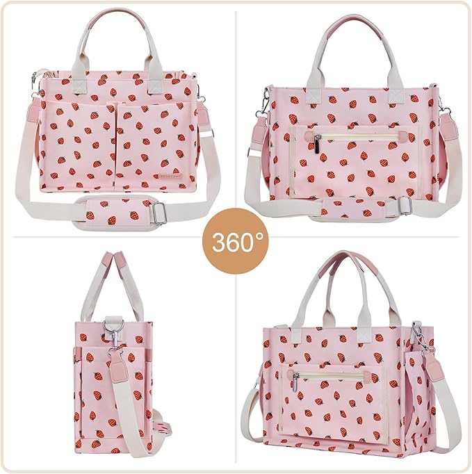 BESBESME Canvas Tote Bag for Women with Zipper & Compartments– Large Work & College Laptop Tote Crossbody Shoulder Bag