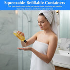 3 Pack 14 oz Clear Plastic Empty Bottles with Black Disc Top Caps Refillable Squeezable Trave Containers for Shampoo, Lotions, Creams