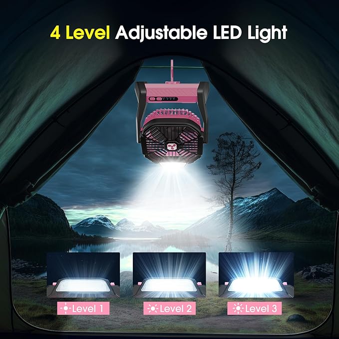 Peouix Portable Rechargeable Fan, 20000mAh Cordless Battery Powered Camping Tent Fans with LED Lantern, Small USB C Operated Outdoor Ventiladores for Travel Camp Fishing Office Home Essentials