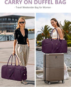 Women Weekender Travel Duffle Bag: Travel Duffel Overnight Bags with Shoe Compartment Large Carry on Tote with Toiletry Bag Weekend Traveling Yoga Gym Hospital Bag for Women with Wet Pocket Purple