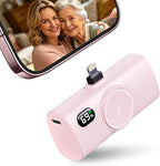 Small-Sized Pink Portable Charger for iPhone 12 mini/13 pro max, 5000mah Handy Backup Battery Pack for iPhone 14 plus, Ultra-compact Pinky Power Bank External Phone Battery Charger for Lightning Port