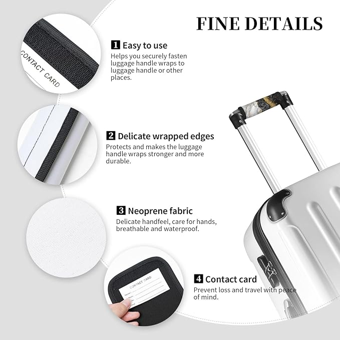 2 Pack Black Marble with Gold Pretty Luggage Handle Wraps Suitcase Tags Identifiers for Travel Accessories