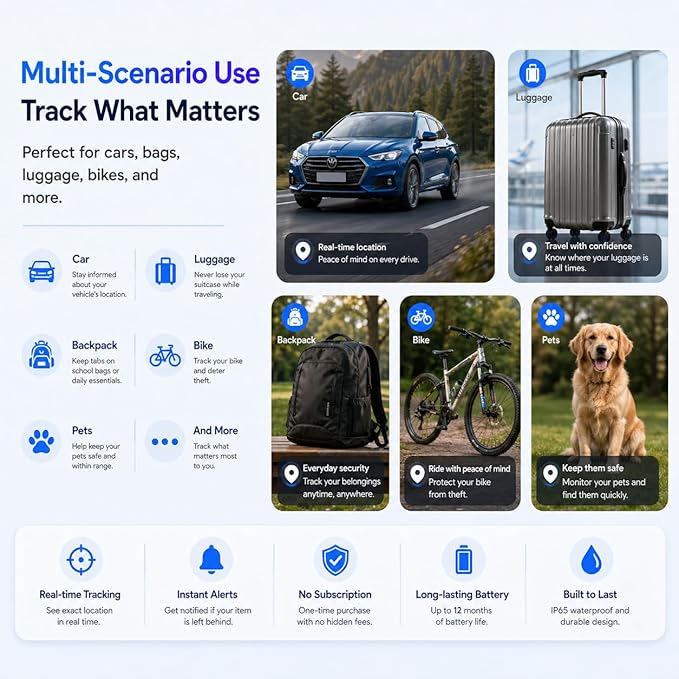 Mini Magnetic GPS Tracker for Vehicles IP65 Waterproof Real-Time Hidden Tracking Device Compatible with Android Only, Anti-Theft Car Tracker for Truck, Motorcycle, Assets（Android Only）