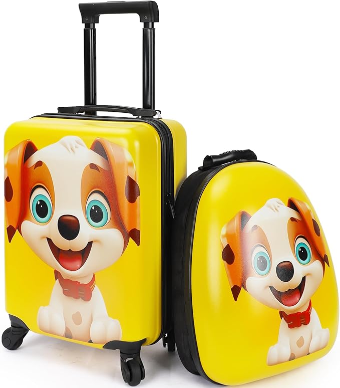 emissary Kids Luggage with Wheels, Hardside Toddler Carry On Suitcase Set, Lightweight Rolling Travel Bag for Boys and Girls, Airline Approved Travel Gifts - Puppy