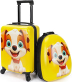 emissary Kids Luggage with Wheels, Hardside Toddler Carry On Suitcase Set, Lightweight Rolling Travel Bag for Boys and Girls, Airline Approved Travel Gifts - Puppy