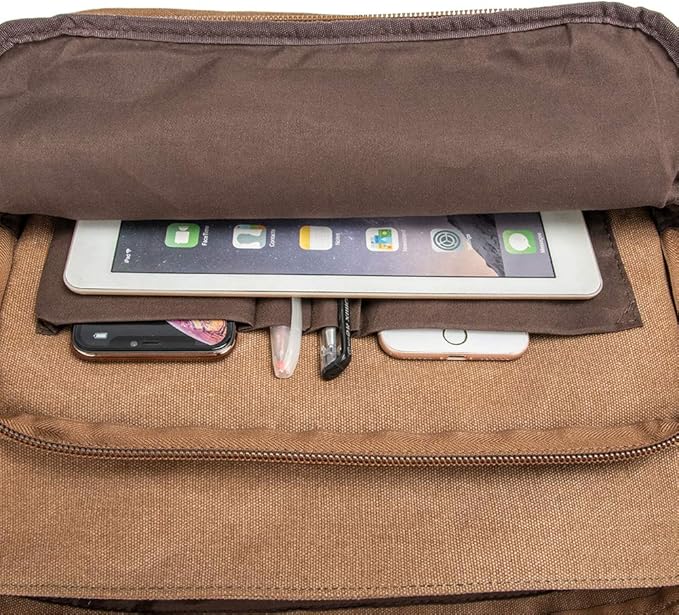 Vintage Genuine Leather Waxed Canvas Briefcase Large Satchel Shoulder Bag Rugged Computer 15.6" Laptop Bag