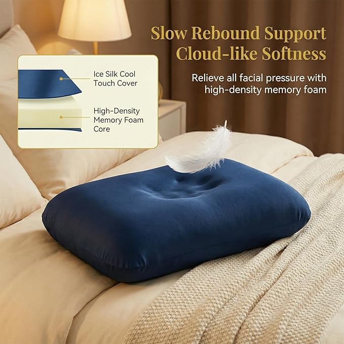 RAINFLOW Memory Foam Pillow - Ergonomic Neck & Back Support Pillow for Sleeping, Travel, Relaxation, Soft & Comfortable Pillow for Long Trips and Lounging
