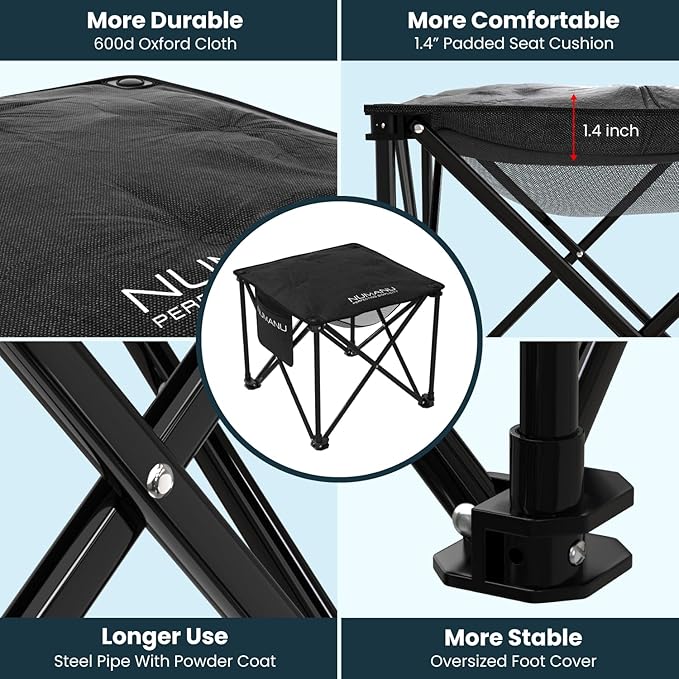NUMANU 2-Pack Oversized Padded Camping Stool for Adults, Thick Padded 18.5" Heavy Duty Outdoor Camp Chairs with Anti-Slip Feet & Carry Bag, Folding Ottoman Foot Rest for Travel, Max 500lbs