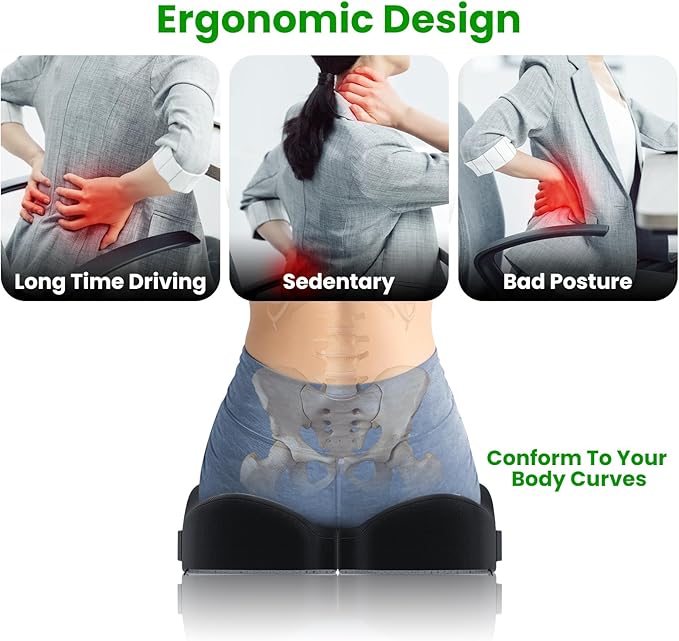 A-Pce Foldable Travel Seat Cushion-with Built-in Handles，Memory Foam Cushions for Relief of Lower Back, Sciatic, Butt and Tailbone Pain-for Home & Office Use, Perfect for Travel or Driving-Black