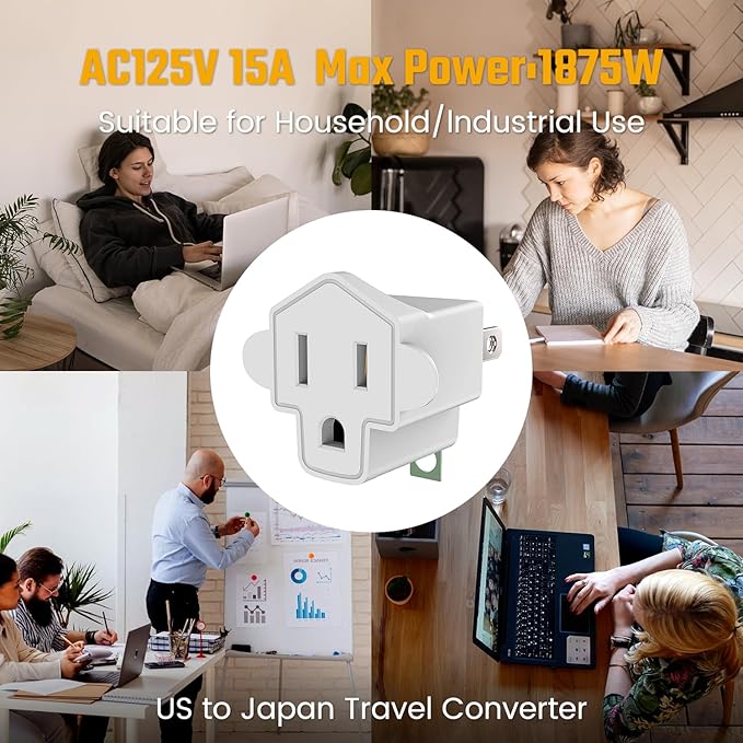 JACKYLED 4 Pack ETL Listed 3-2 Prong Grounding Outlet Adapter, 3 Prong to 2 Prong Adapter Converter, Portable Fireproof 392℉ Resistant Heavy Duty Wall Outlet Plug for Household Appliances Industrial