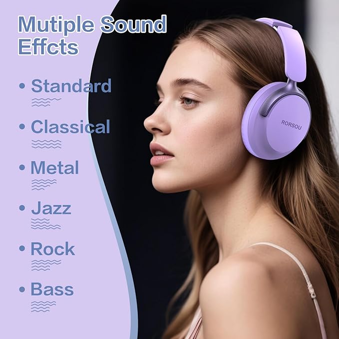 B8 Bluetooth Headphones Over Ear, 6 EQ Music Modes and 50H Playtime Deep Bass Wireless Headphones with Mic, Lightweight Folding HiFi Stereo Headset for iPad/Travel/Tablet/PC/Home Purple
