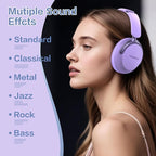 B8 Bluetooth Headphones Over Ear, 6 EQ Music Modes and 50H Playtime Deep Bass Wireless Headphones with Mic, Lightweight Folding HiFi Stereo Headset for iPad/Travel/Tablet/PC/Home Purple