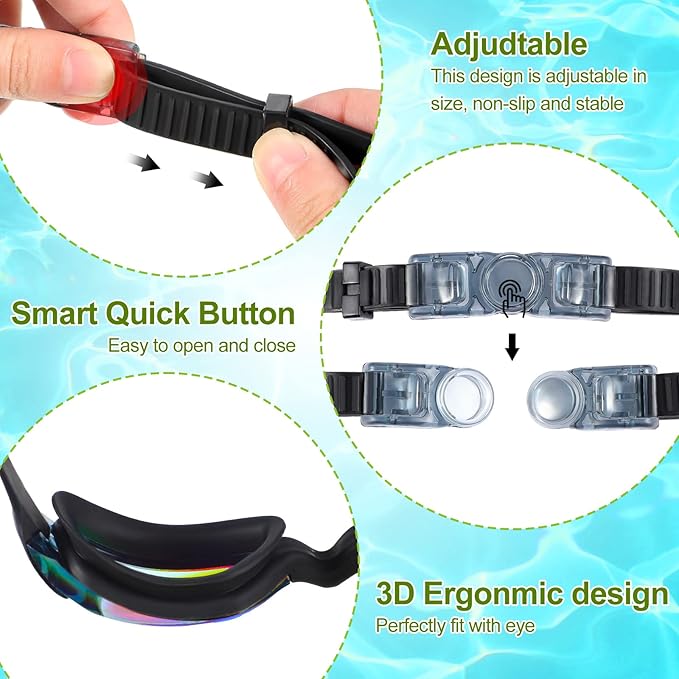 Flutesan 6 Pack Swim Goggles for Adult Anti Fog Swimming Glasses with Ear Plugs Nose Clip No Leaking Full Protection Goggles