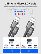 JSAUX Micro USB Cable for Android, (2-Pack 6.6FT) Micro USB Android Charger Cable Nylon Braided Cord Compatible with Galaxy S7 S6 J7 Edge Note 5, Kindle. MP3 and More-Grey