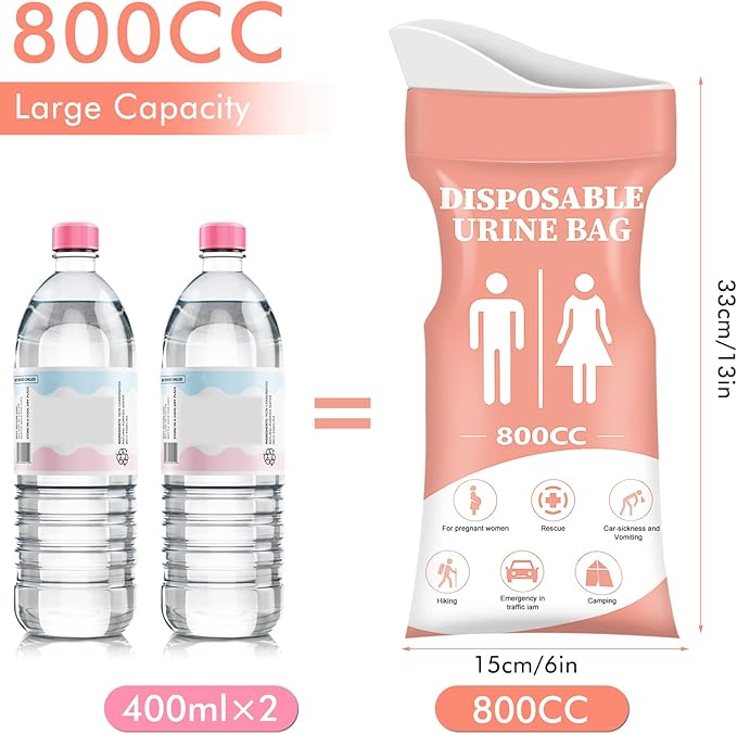 DIBBATU Disposable Urine Bag, 12/24 Pack Pee Bags for Travel for Women/Men, 800ML Emergency Portable Urinal Bag and Vomit Bags, Unisex Urinal Bag for Camping, Traffic Jams, Pregnant