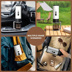 RQUOIRE 3-in-1 Portable Coffee Maker, Espresso Machine, Self-Heating Travel Coffee Maker Compatible with NS, DG Pods & Ground Coffee, Small Mini Espresso Machine for Car Camping, Hiking With Stand
