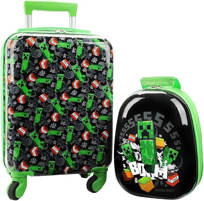 Bioworld Minecraft Creepers 2-Piece Backpack & 18" Luggage Set