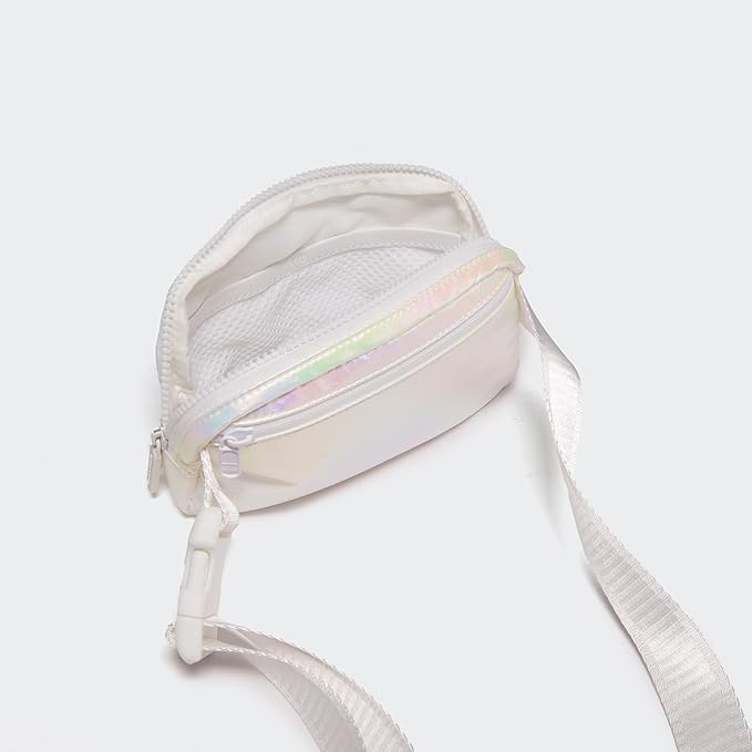 Pander Two Way Zipper Fanny Pack Nylon Everywhere Belt Bag for Women, Water Repellent Waist Packs, Crossbody Bags with Adjustable Strap(Iridescent).