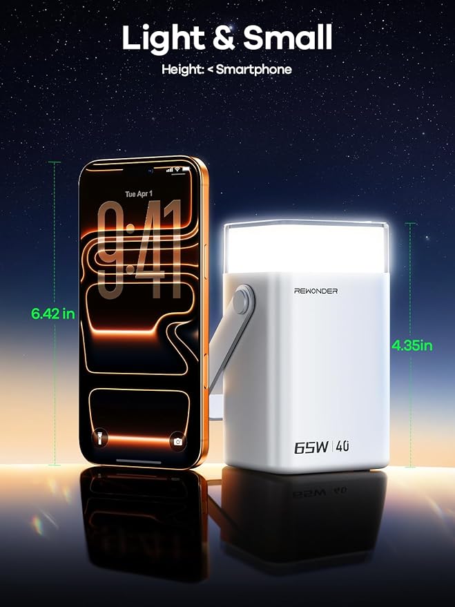 REWONDER 65W Charger Power Bank 40000mAh, Large Capacity Portable Charger Fast Charging Lightweight External Battery Bank for Travel, Camping - Compatible with MacBook, iPhone, Laptop (Glacier White)