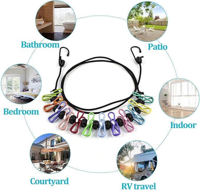 Travel Clothesline, Retractable Clothesline Camping Washing Line with 12 Clothes Clips for Indoor Laundry Drying line,Outdoor Camping Accessories(1.8M)
