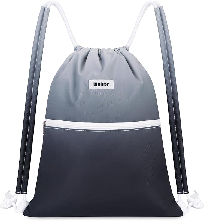 WANDF Drawstring Backpack Sports Gym Bag with Shoulder Pads Water Resistant String Cinch Bag for Women Men (Black Gradient)
