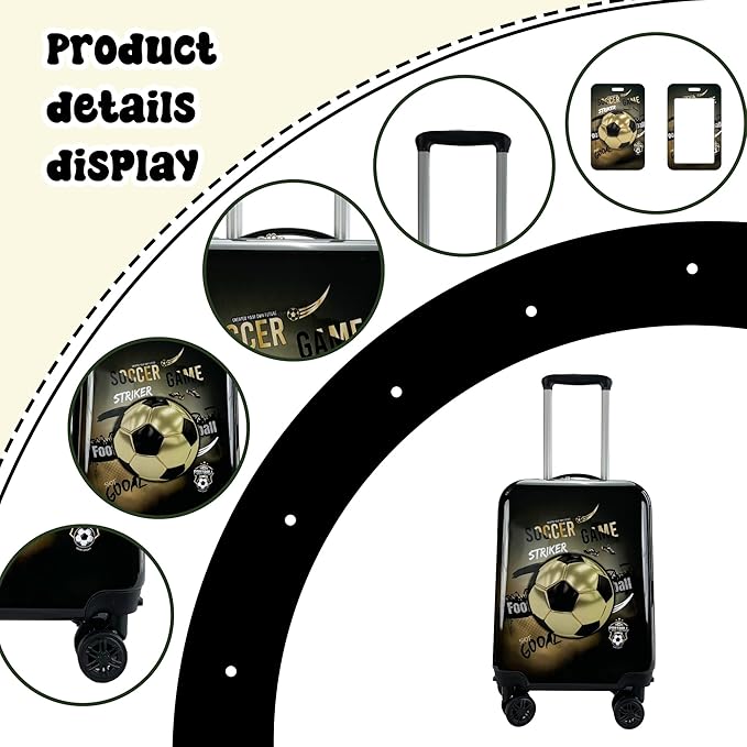 Kid’s Luggage Set 5 Piece Suitcase Set 16’’ Hardside Football Luggage with Spinner Wheels Boys Carry on Toddler Travel Rolling Suitcase Carry on Luggage Airline Approved