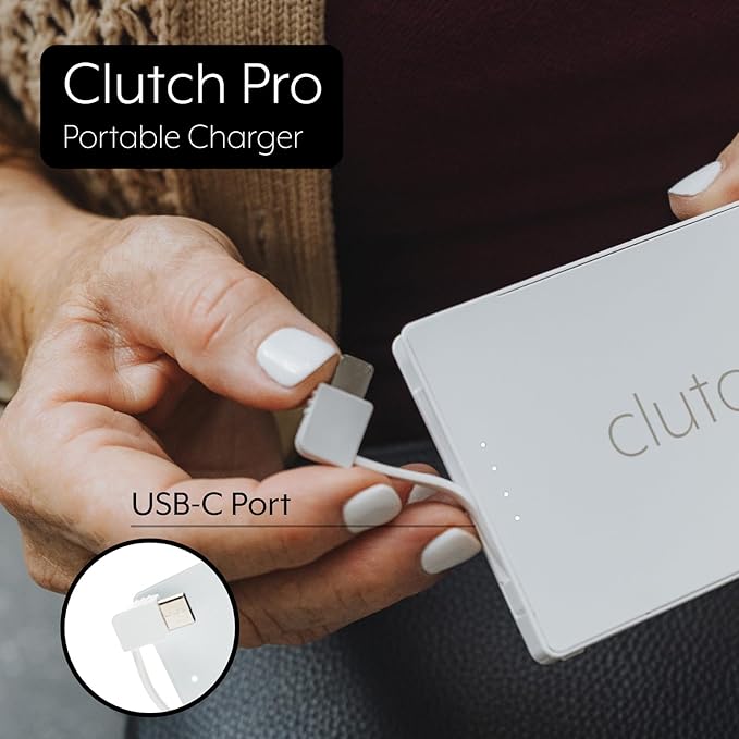 Clutch - Pro USB-C Portable Charger - Compatible with iPhone 15, 16 & Android Devices - Power Bank Magnetic Battery - TSA Travel Approved - USB Rechargeable - Built-in Cable - 5000 mAh - Pink & Black