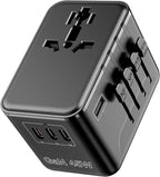 Universal Travel Adapter - 45W International Power Adapter with PD Fast Charging, All-in-One Travel Essentials Plug Adapter for USA to European UK AUS India, Type C/G/D/I/A