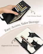 Slohif Passport Wallet Holder Cover for Travel - Women Men RFID Blocking Passport Book Case Protector, Cream Cute Black Cat Leather Personalized Organizer Slim Carrier Boarding Pass Cards Slots