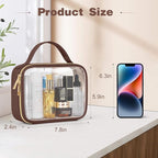 Wedama TSA Approved Toiletry Bag, 2 Pack Clear Makeup Bags with Handles, Quart Size PVC Clear Cosmetic Bags for Women and Men, Carry on Airport Airline Compliant Bag, Brown