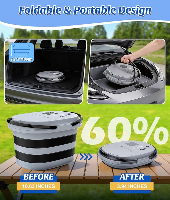 WADEO Portable Shower for Camping with 20L Bucket, 13000mAh Rechargeable Camping Shower with Intelligent LED Display & °F/°C Switch, 5 Speeds Modes, IPX8 Waterproof Portable Shower for Hiking, Travel