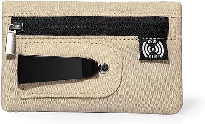 RFID Hidden Clip Stash Money Belt - Ultra Thin Anti-Theft Travel Pouch with Credit Card Slots for Women/Men, Perfect for International Travel, Daily Commute & Outdoor Activities (Khaki)