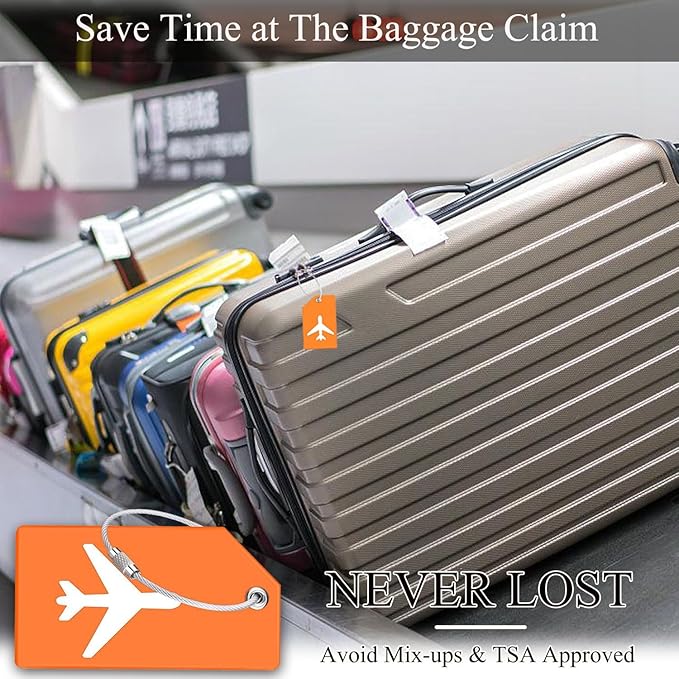 6 Pack Silicone Luggage Tag for Suitcases with Stainless Loop, Privacy Protection Travel Bag Tags Perfect to Quickly Spot Baggage Handbag (Cranberry)