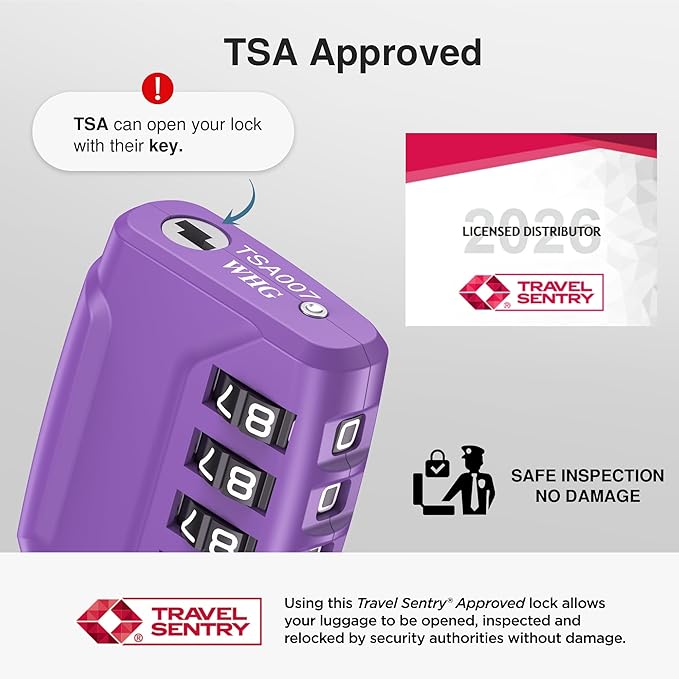 Puroma 2 Pack TSA Approved Luggage Locks, 4 Digit Combination Travel Cable Locks Resettable Code Lock with Zinc Alloy Body for Suitcase, Toolbox, Backpack, Bag, Gym Locker (Basic Purple Dark)
