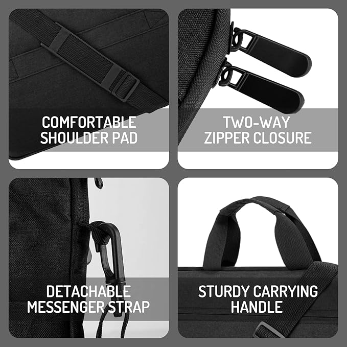 15.6-16 Inch Laptop Sleeve Shoulder Bag Notebook Chromebook Computer Carrying Case Compatible with 15.6 inch Acer Asus Dell HP Thinkpad, Black