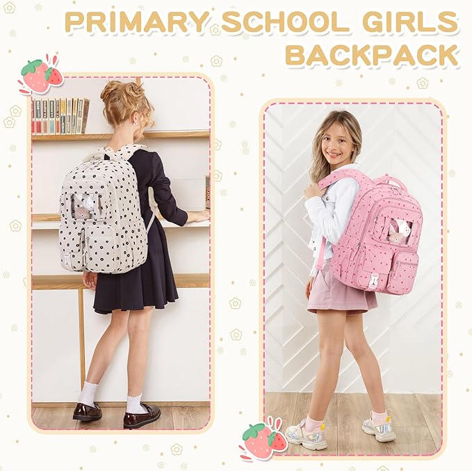 PIG PIG GIRL Corduroy Backpack Kids Backpack for Girls School Bags for Middle School Students Book Bag for Elementary Primary Kawaii Ita Backpack, Flower