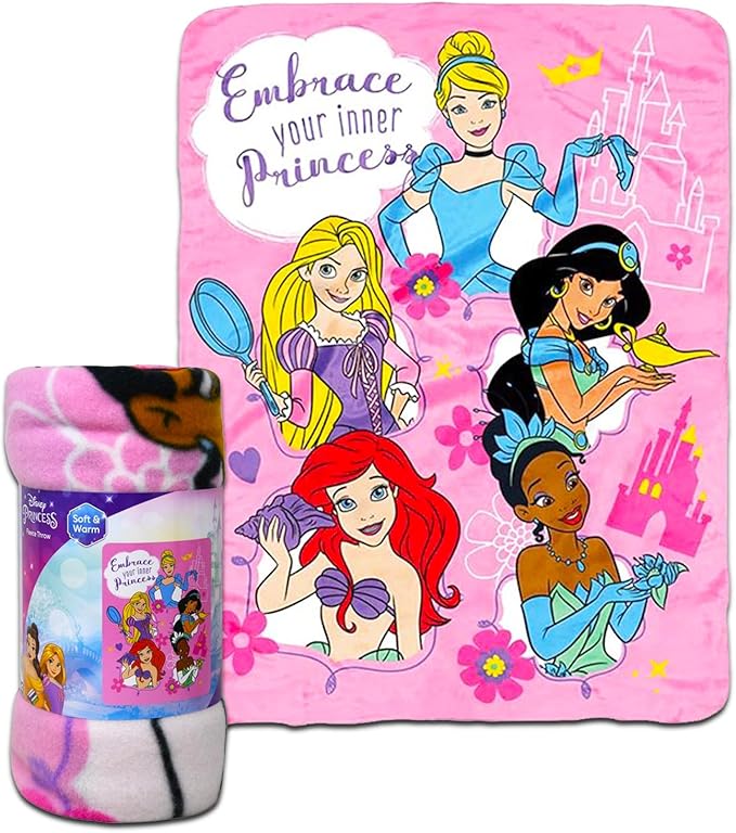 Disney Princess Travel Blanket and Pillow Set - Bundle with Blanket and Plush Pillow, Stickers, More | Disney Princess Travel Accessories for Kids