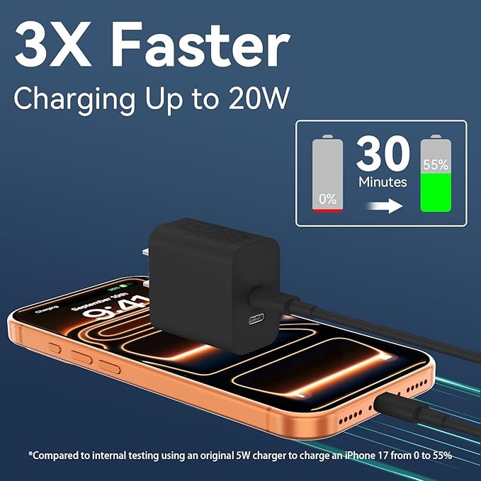 Phone 15/16/17 Pro Max Charger Fast Charging, 20W Dual Port USB C Charger Block with 6.6FT Long USB C to C Charging Cable Cord for Phone 17 16 15 Pro Max/17 16 15Pro/15/1615Plus,Air