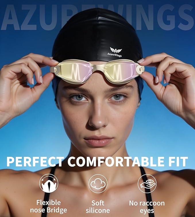 7 in 1 Swim Goggles + Swim Cap for Men Women,No Leak Anti-Fog & UV, Wide Visio HD Mirror PC Lens